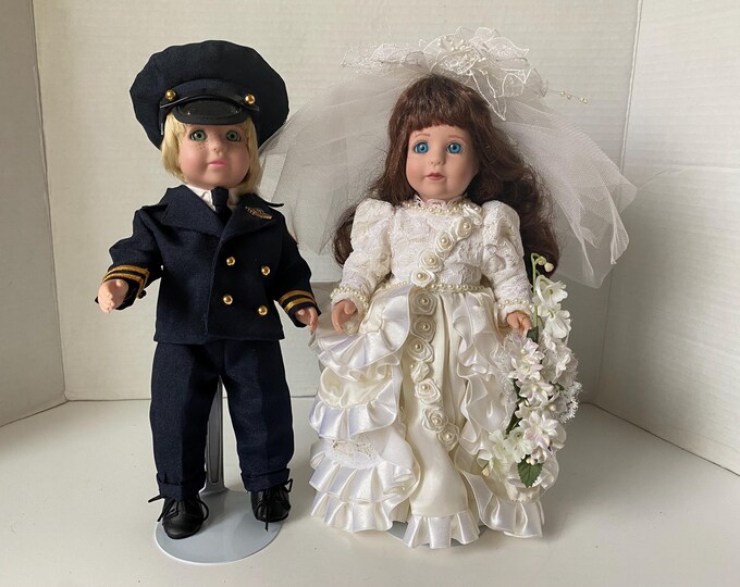 Marie Osmond Set of 2 I Can Dream 10" Dolls - Bride Vanessa and Pilot Bradley Dolls