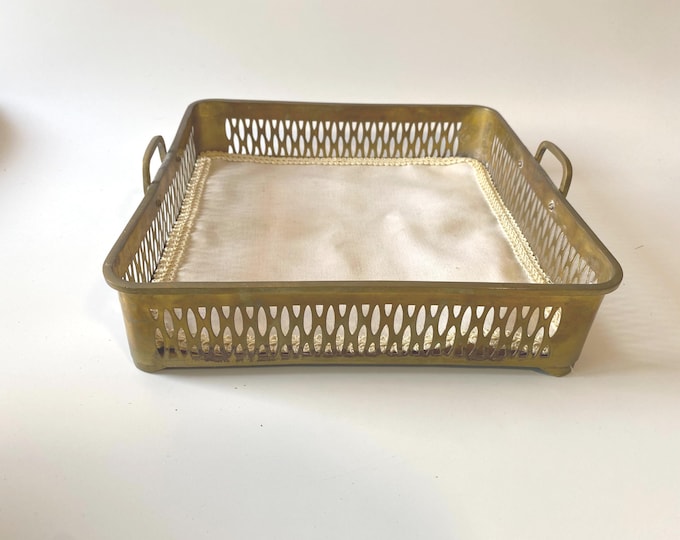Vintage 11" squared Brass Regency Hollywood tray with cloth liner