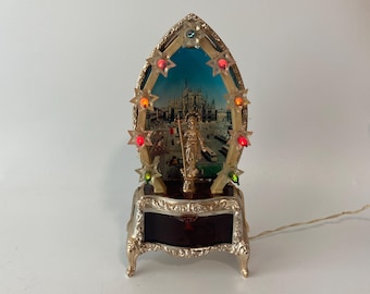 Vintage Italian Plastic lighted altar -Replica of  18c statue of Madonna that Crowns the Main Spire of the Milan Cathedral in Italy