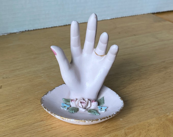 Vintage Lefton #1444 Soft pink porcelain ring dish