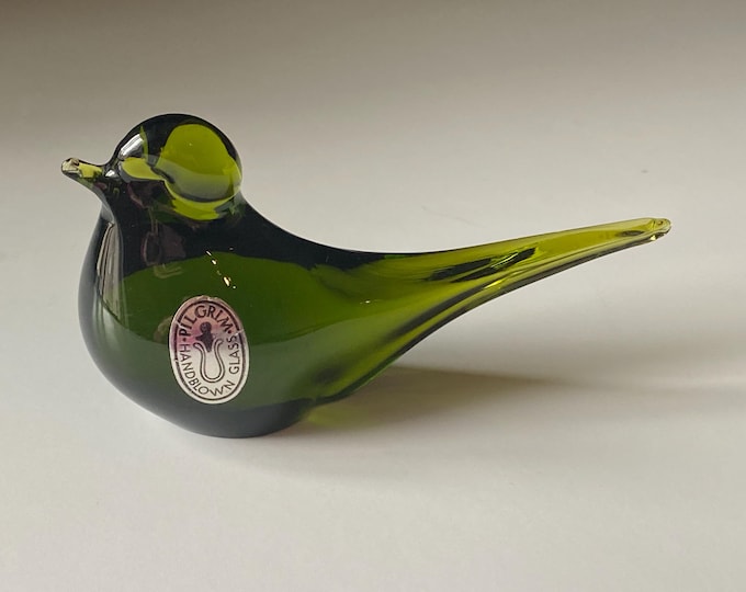 Vintage Pilgrim Handblown Glass Avocado Green Bird
