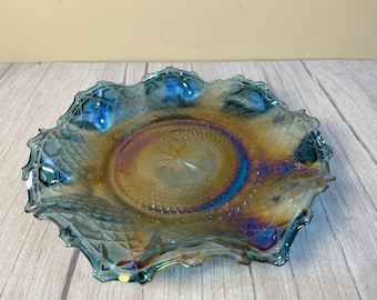 Vintage Indiana Glass Carnival blue iridescent plate