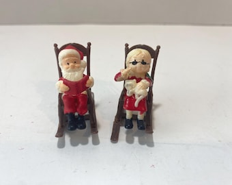 Miniature Mr & Mrs Santa Claus in Rocking Chairs Plastic Figurines