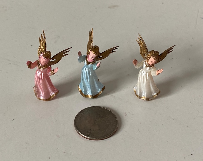Set of 3 Tiny Vintage -  1 1/2" tall Plastic Angels