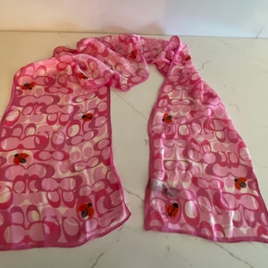 100% Silk Coach Pink With Red Ladybugs Oblong Shaped Vintage Scarf