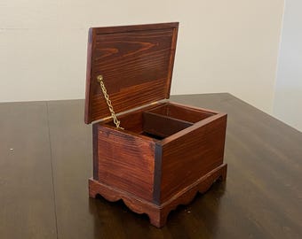 Vintage Doll Size Wooden Hope Chest or Jewelry Chest with wooden shelf basket inside