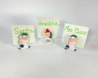 Set of 3 Vintage Porcelain Ceramic Elf Place Card Holders from Japan - 1950s