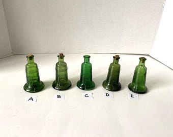 Choice of Green Liberty Bell Glass Bottles - some with corks