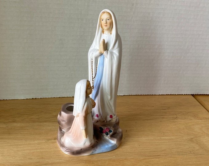 Saint Bernadette Soubirous and Our Lady of Lourdes Religious Statue with candle holder that was made by Sanmyro