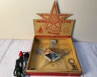 1930s - 1940's Noma Lighted Christmas tree topper/window decoration star in original box