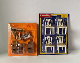 Set of 2 Unopened Packages - 1:16 Scale Lundby Dining Room Chairs (4) and Hello Dolly Kitchen Accessory Package