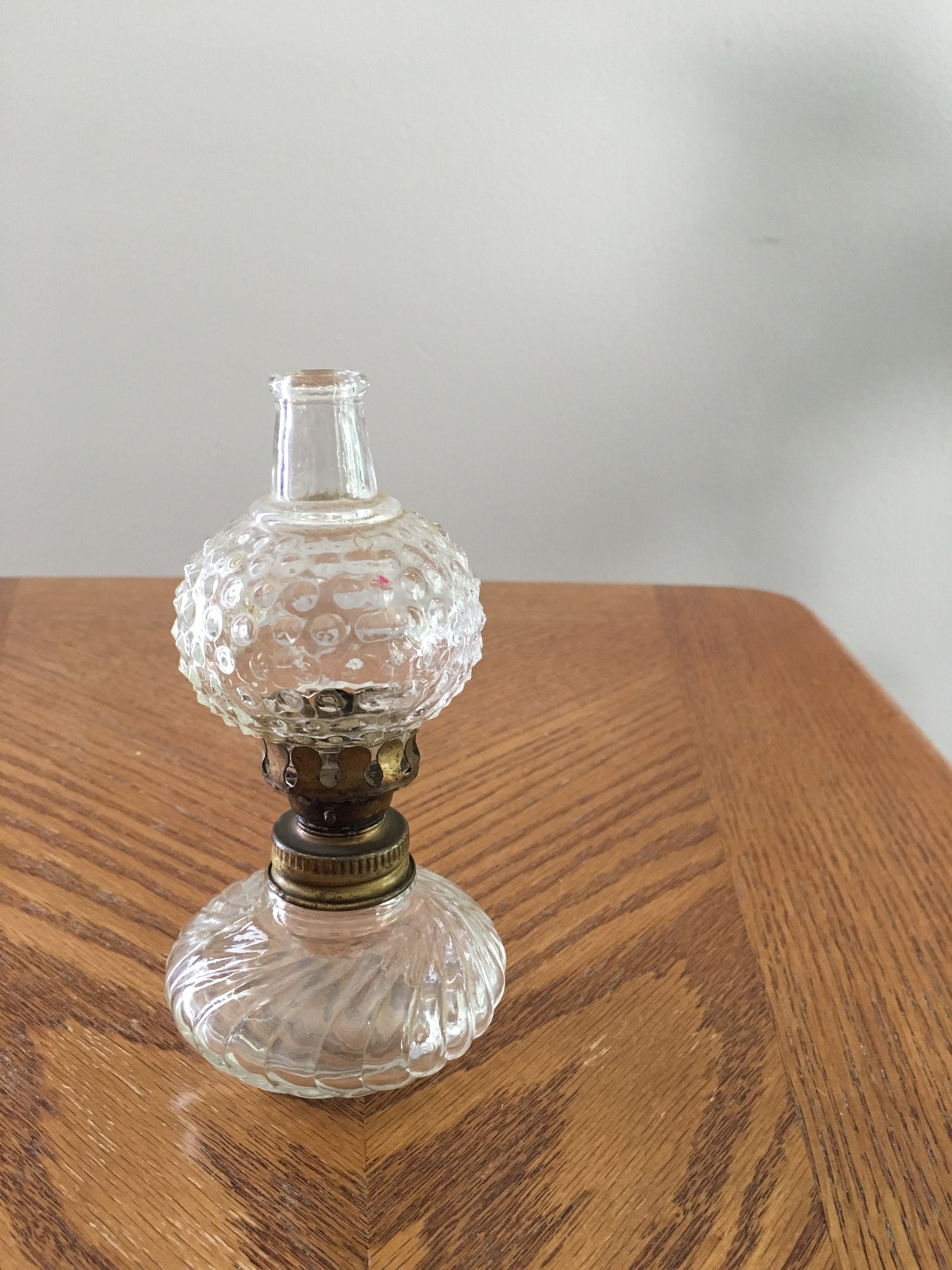 Vintage minature hob knob oil lamp with attached chimney