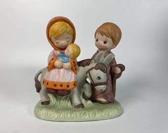 1980s Homco "Flight into Egypt" Mary, Joseph & Baby Jesus on Donkey Porcelain Bisque Figurine #5608