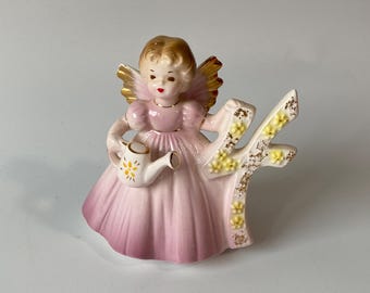 1960s Josef Originals Age 4 Porcelain Ceramic Birthday Angel with Original Foil Sticker
