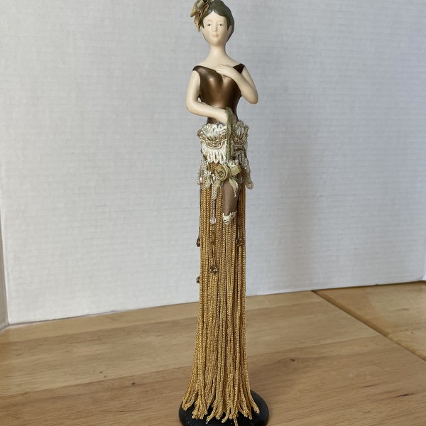 Victorian Bronze and Gold tassel doll with umbrella and stand