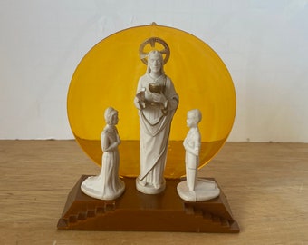 Made in Italy MCM Vintage Plastic Figurine of Jesus Christ offering Holy Communion to a boy and girl
