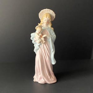 10&quot; Tall Vintage Ceramic Bisque Madonna and Baby Jesus Statue