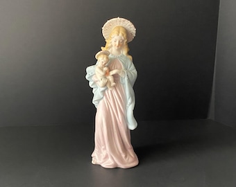10" Tall Vintage Ceramic Bisque Madonna and Baby Jesus Statue