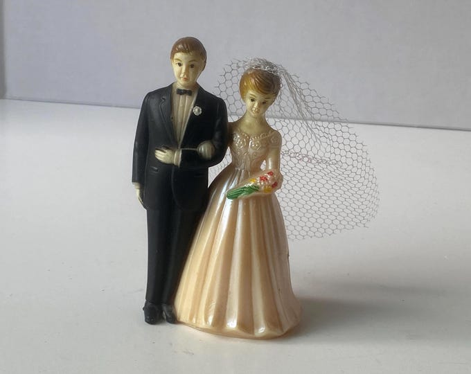 Vintage  Bride and Groom Plastic Cake Topper with Netting veil
