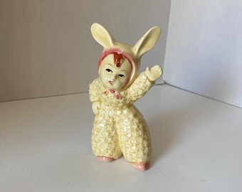 Adorable Vintage Porcelain Ceramic Baby in Bunny Suit, Bunny Figurine