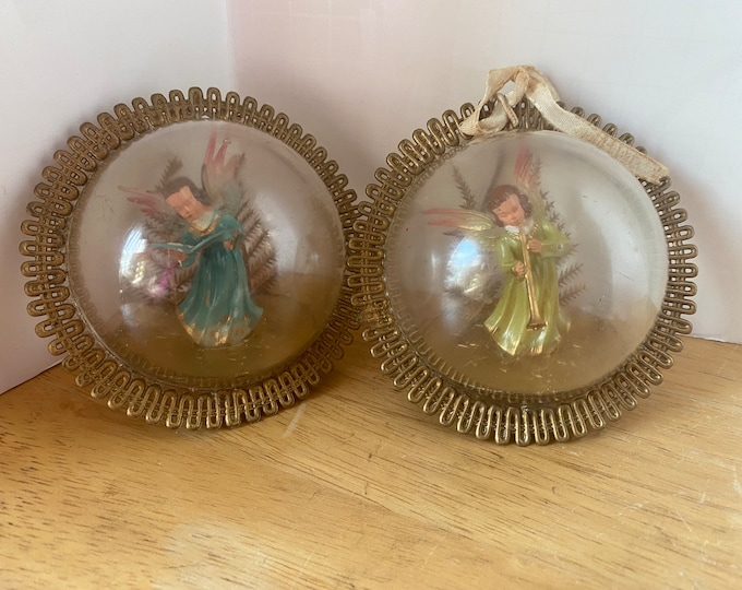 Set of 2 Diorama Vintage Angel Globe ornaments