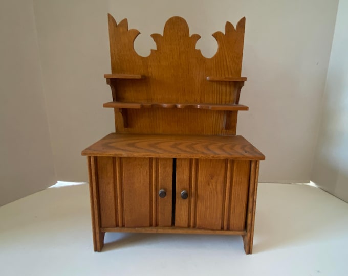 Vintage Wooden 11 1/4" Tall Doll Dresser / Wash Stand Cabinet with Back Shelving