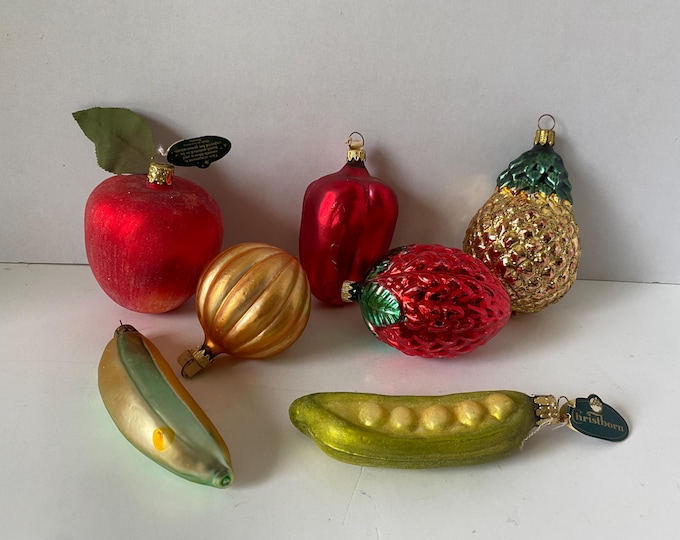 Vintage Mouth Blown & Hand Painted Glass Fruit Ornaments From Germany