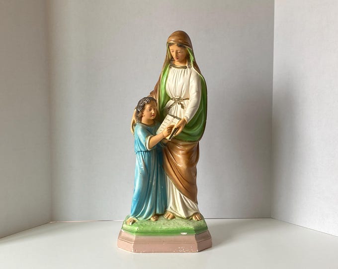 16" Tall St. Anne & child Mary Chalkware statue with child Mary, Most Holy from Columbia Statuary #120