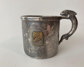 1933 Chicago World's Fair silver-plated cup, bunny rabbit handle & brass-accented 1933 A Century of Progress Chicago World's Fair medallion