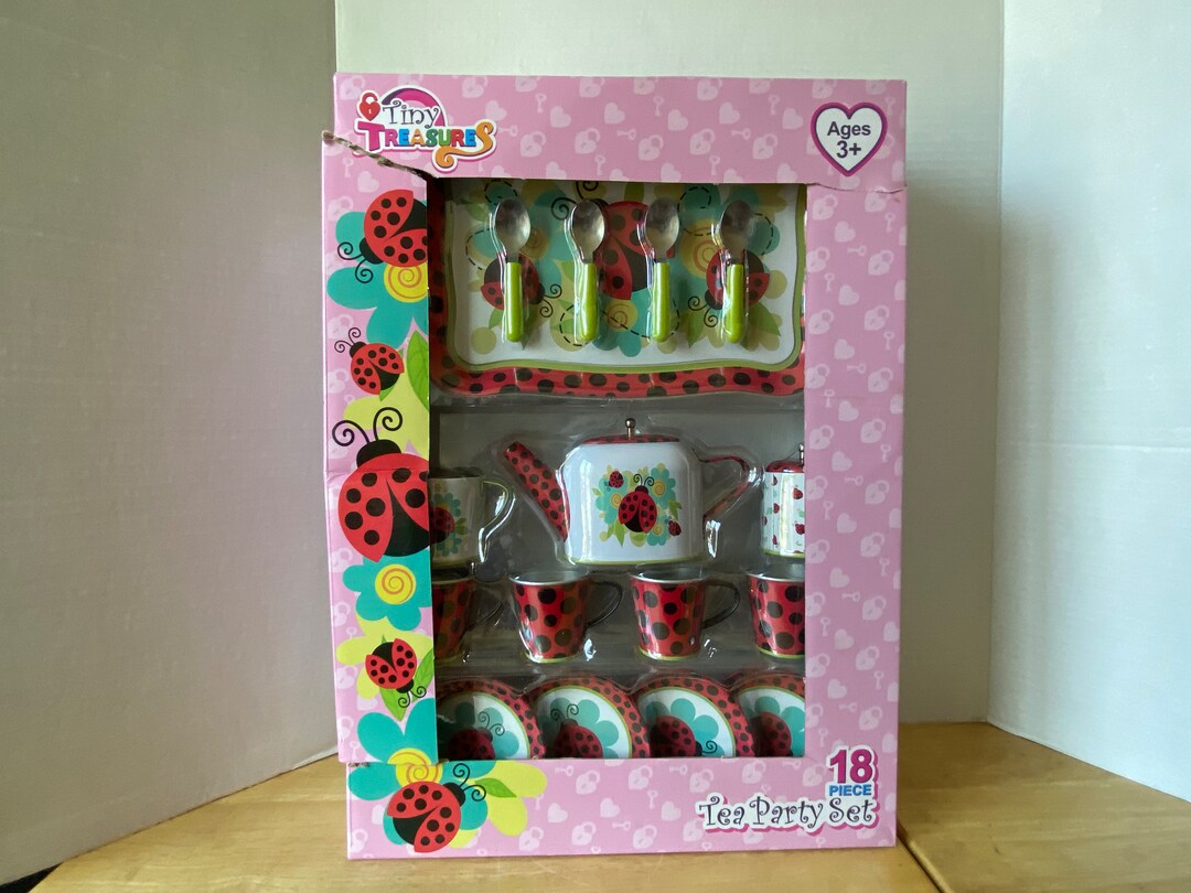 18 Piece Ladybug Tiny Treasures Metal Tea Party Set With Original Box ...