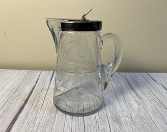 Vintage  etched syrup dispenser with metal lid