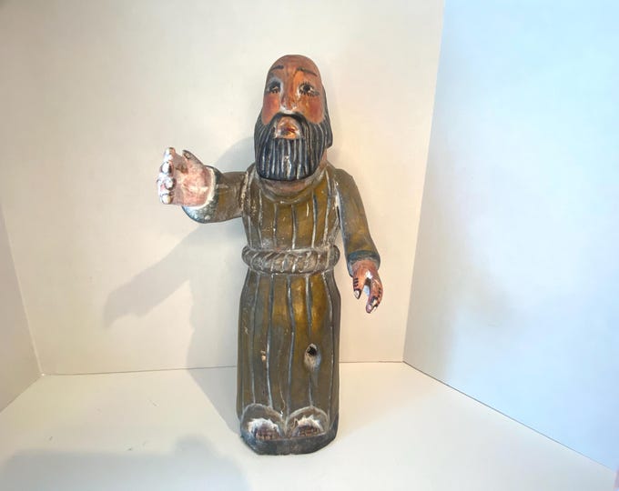 14 1/2" Tall Hand Carved Wooden Santos Religious Figure Folk Art