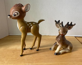 Choice of 2 Reindeer - Disney's Bambi and Plastic Rudolph the Red Nose Reindeer Figurines