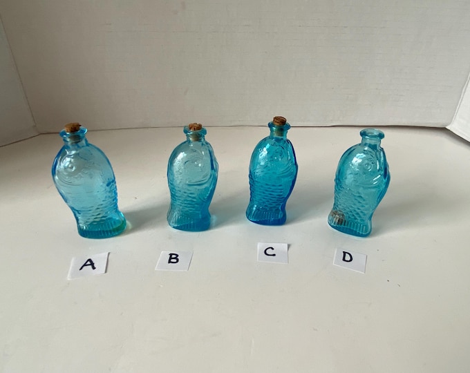 Choice of small  Dr Fisch's Bitters Aqua blue Glass Jar  Bottle with corks