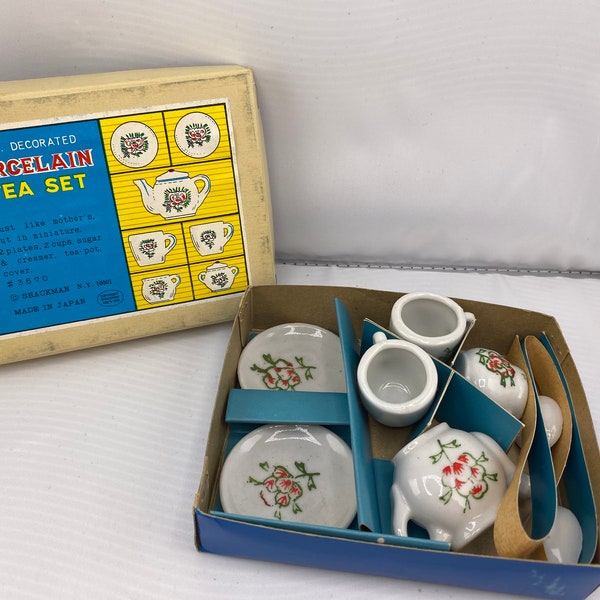 8 Piece set vintage Porcelain miniature tea set in original box