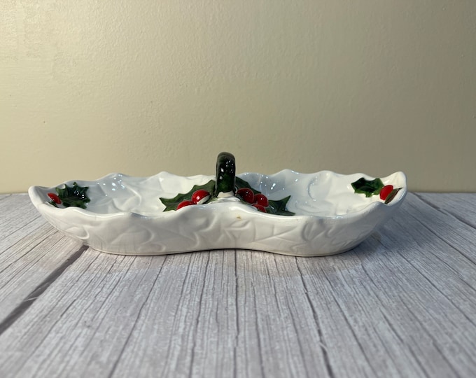 Vintage 1970/1 Lefton Christmas double Candy Dish 6058