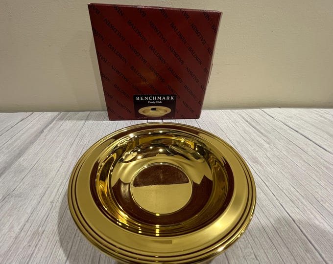 Vintage Baldwin Benchmark brass candy dish in original box