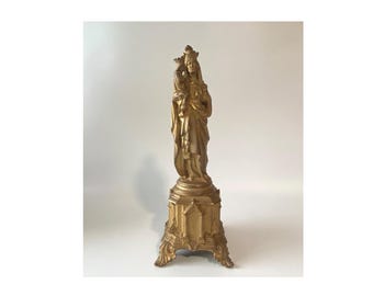 13" Tall Vintage French St. Anne De Beaupre & Mary the Virgin Child Bronze Gilt Metal  Statue