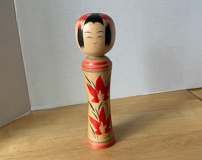 Vintage Tall Japanese Kokeshi 8 1/8" tall Doll