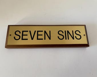 Brass and Wood Wall Plaque Sign "Seven Sins"  from Christian Theology