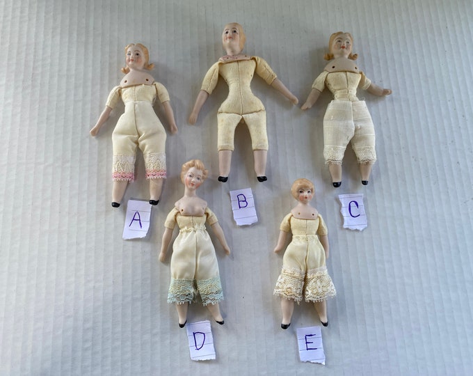 Choice of 5 Bisque Head, Arm & Legs with Cloth Body Dollhouse Size