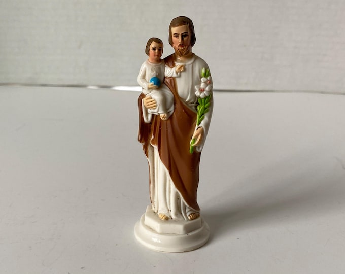 Vintage St. Joseph and infant Jesus dashboard pocket saint magnetic statue