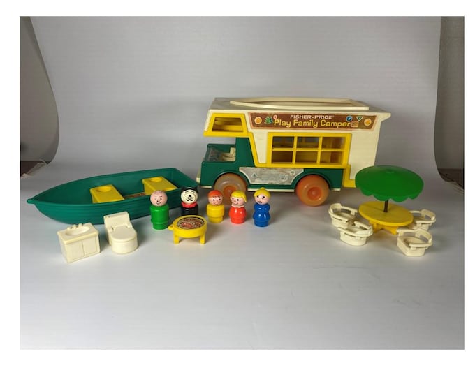 15 Piece  Set 1973 Fisher Price Play Family Camper with Many Original Pieces Model #994!