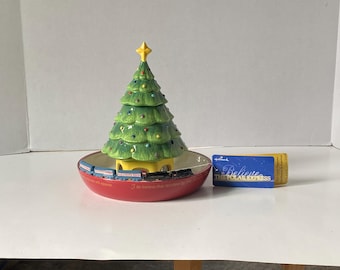Vintage Hallmark Cards Inc. Ceramic Porcelain Polar Express Tree Candy Dispenser With beautiful Christmas Message with original tag