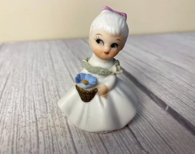 Vintage Sweet Tiny Petite Flower Girl with Ceramic Spaghetti Trim at  2 1/4" tall
