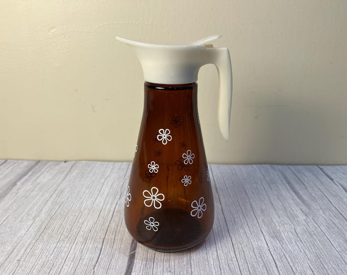 Vintage MCM Thatcher Glass Manufacturing  cream top, amber glass bottom syrup dispenser