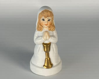 Vintage Bisque Porcelain Kneeling First Communion Girl Figurine Cake Topper