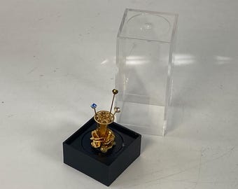 Vintage Dollhouse Miniature Floral Hat Pin Stand with 3  Faux Jewel Stud Hat Pins in Display Box