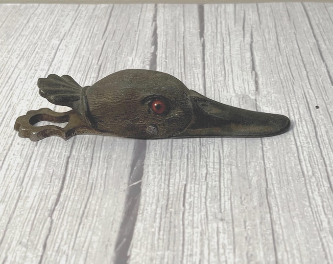Victorian brass red glass eyes duck head bill or paper holder