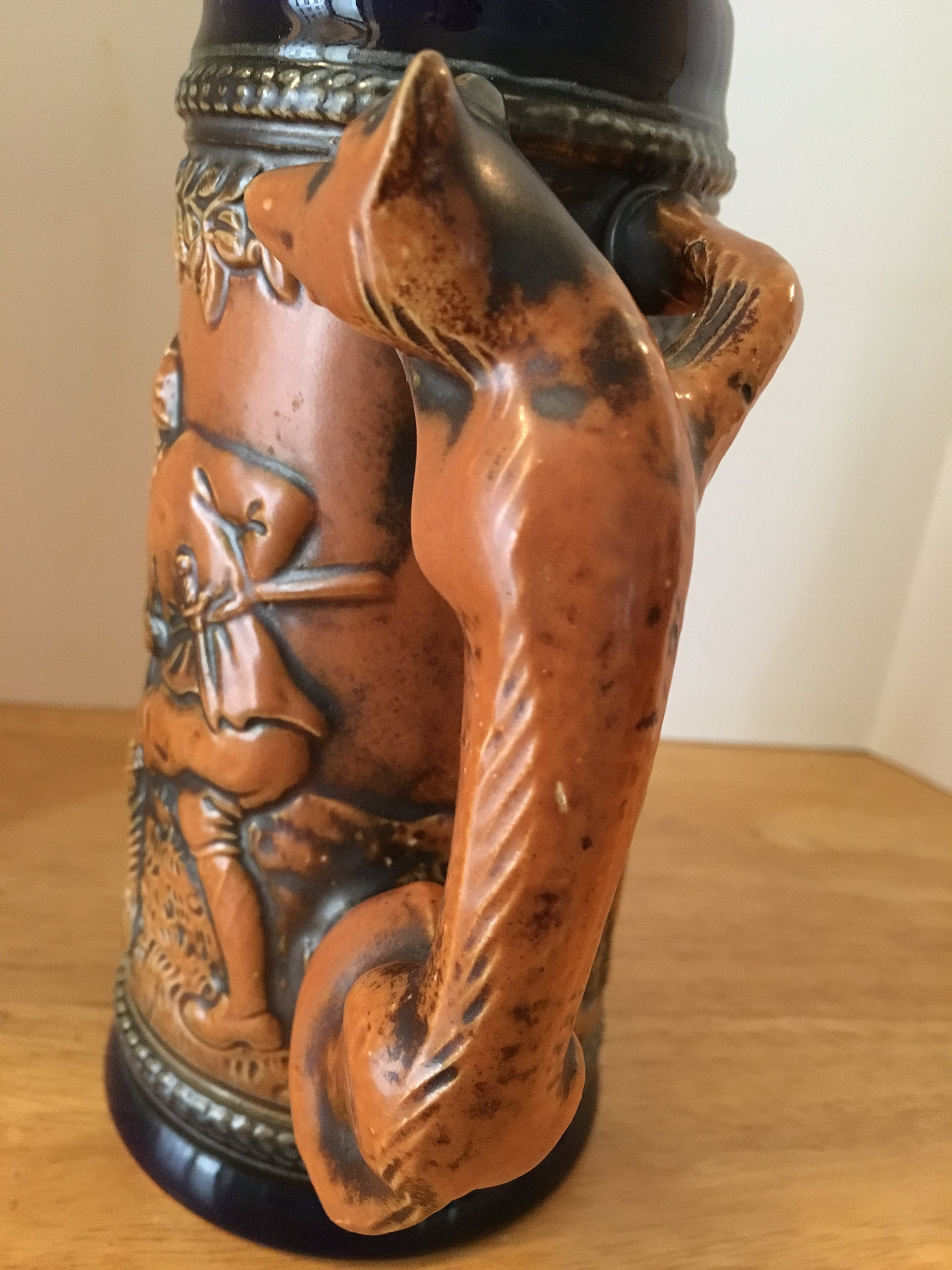 Vintage original Gerzit (Gerz) German beer stein with fox handle